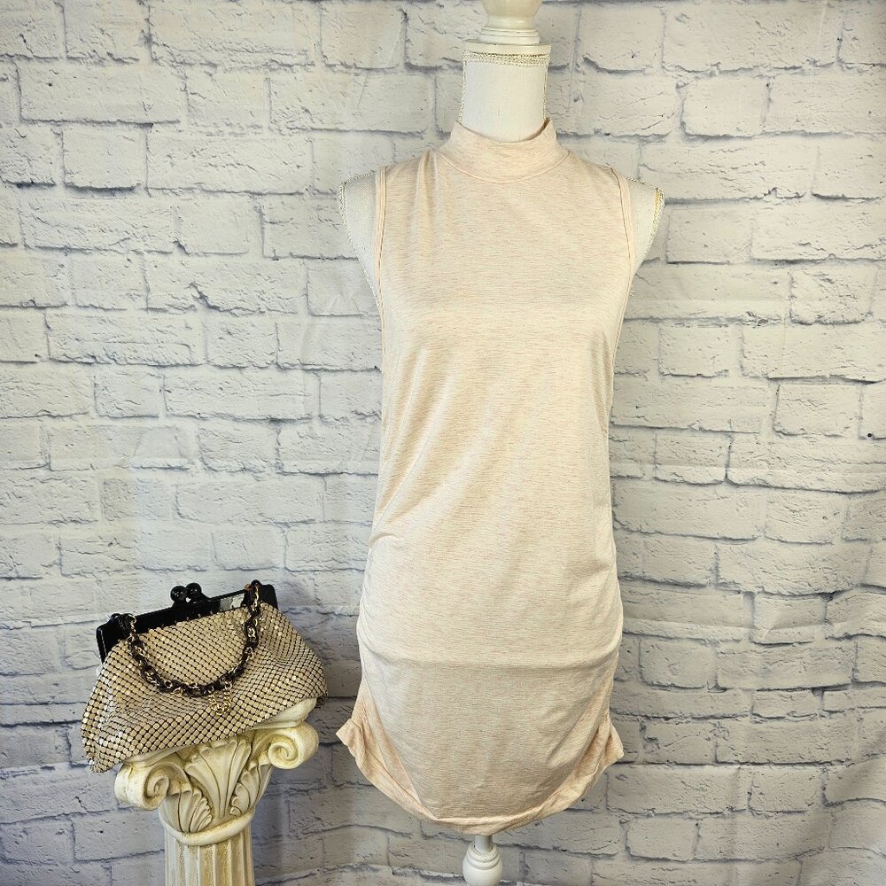 NWT Fabletics Size L Heather Pink Kathie Sleeveless High Neck Ruched Dress